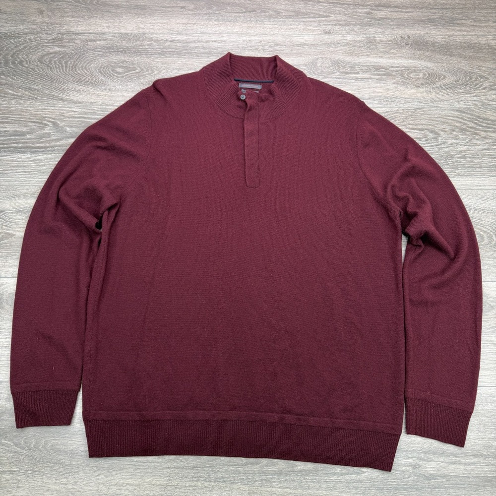 Monte Rosso Cashmere Sweater Men XL Red Italian 1/4 Zip Mock Neck Pullover